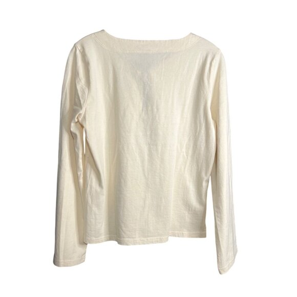 J. Crew Womens Ivory Long Sleeve Top With Black Velvet Bow Tie Detail Size M - Picture 2 of 9